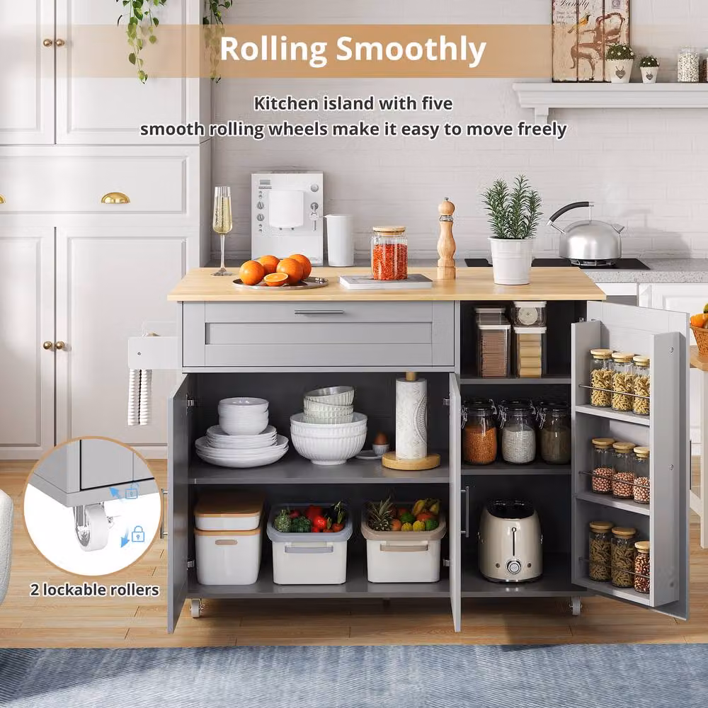 Merax Kitchen Island Trolley with Foldable Worktop in Grey and Silver – 4