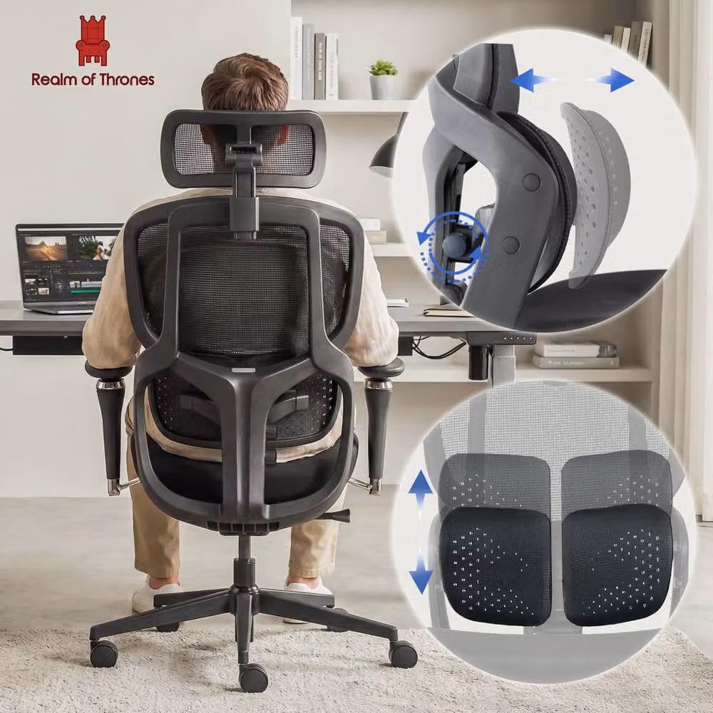 Realm of Thrones Ergonomic Mesh Office Chair in Black for Professionals and Home Office, W/D/H: 120 x 62.98 x 66 cm – 1