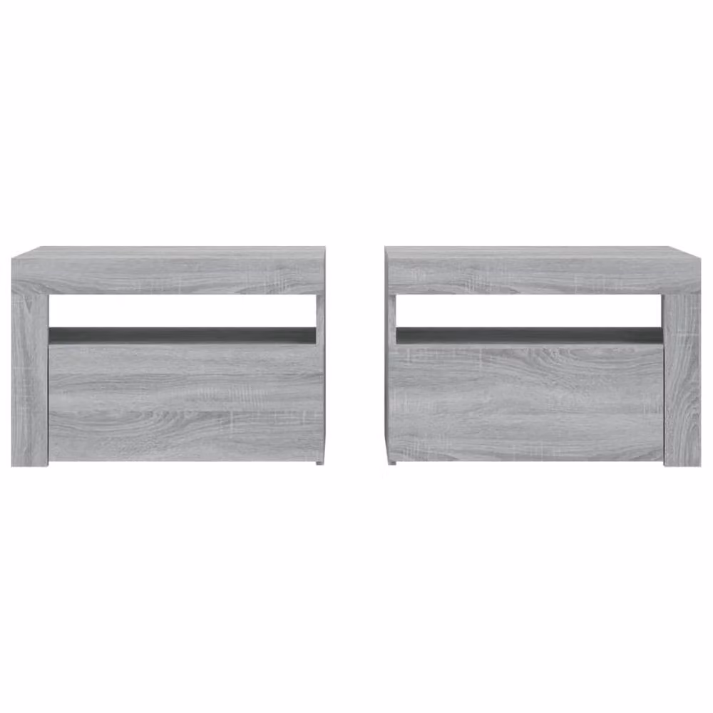 Berkfield Home Modern Bedside Cabinets, 2 Piece Set with Integrated LED Lighting, Grey Sonoma, W: 60 cm, D: 35 cm, H: 40 cm – 3
