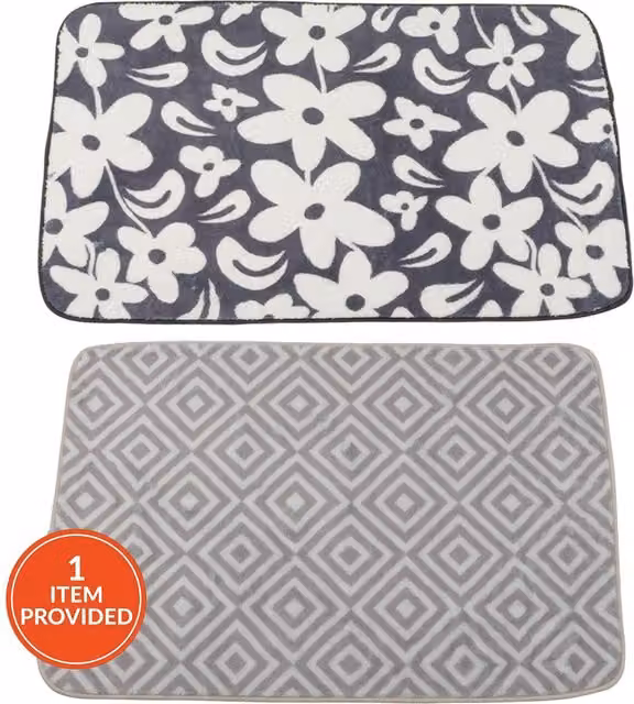 My Home Ultra Soft Washable Non-Slip Floral Rectangular Mat in Grey