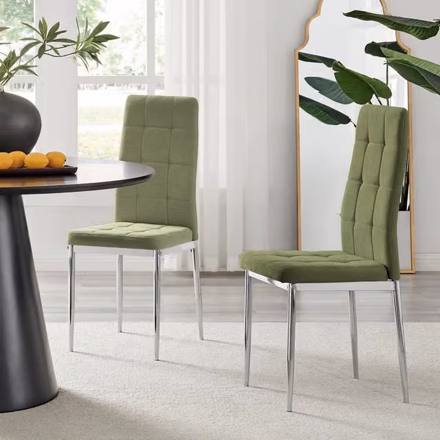 FurnitureboxUK Set of 2 Paloma Modern Fabric Dining Chairs with Silver Metal Legs in Green – 1