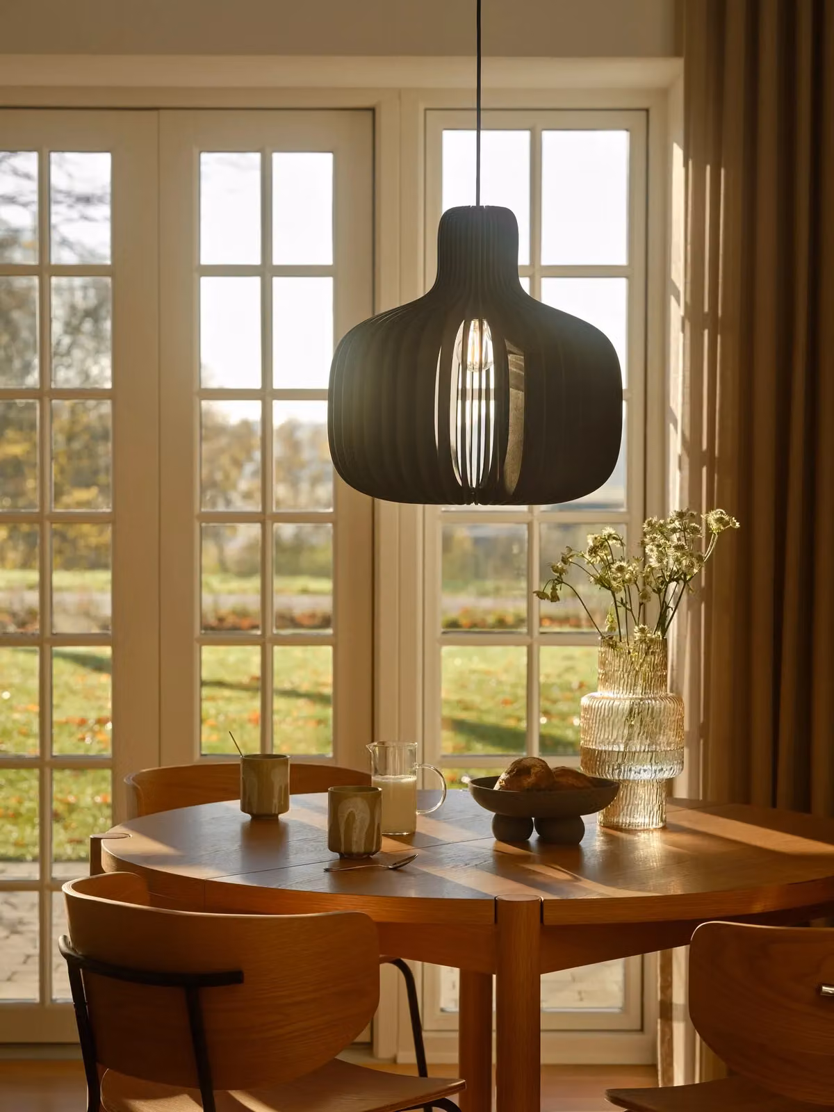 Nordlux Hazo Suspended Pendant Light in Black and Wood, E27, Diameter: 43 cm – 4