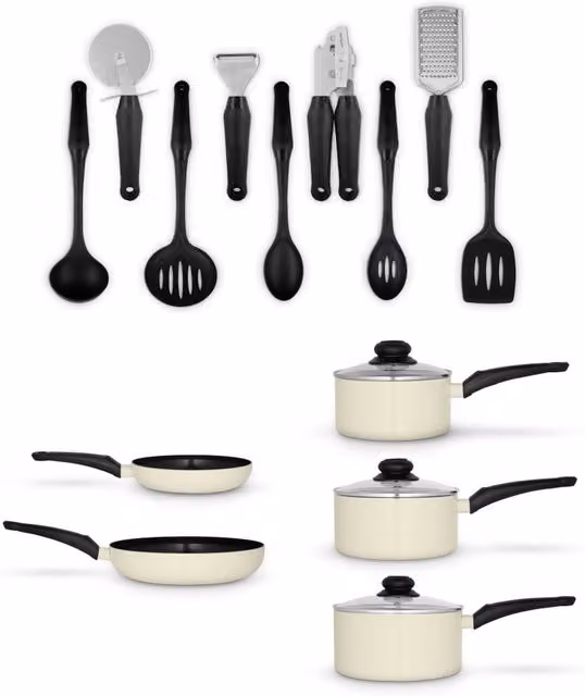Swan 14 Piece Red and White Ceramic Pan and Tool Set