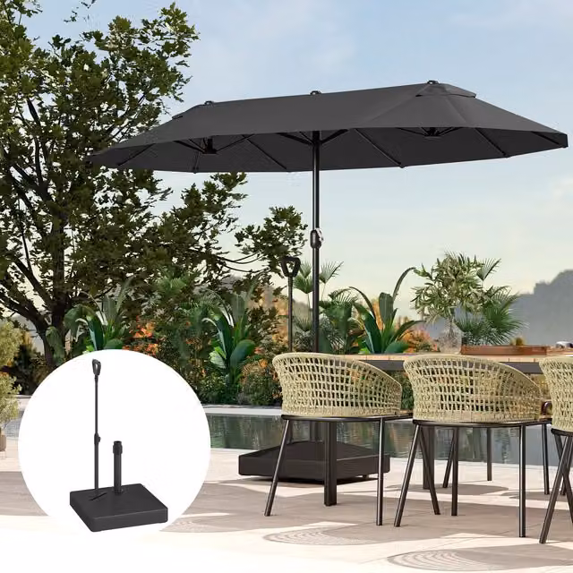 Outsunny Black Plastic Parasol Base Stand for Sand or Water Filling