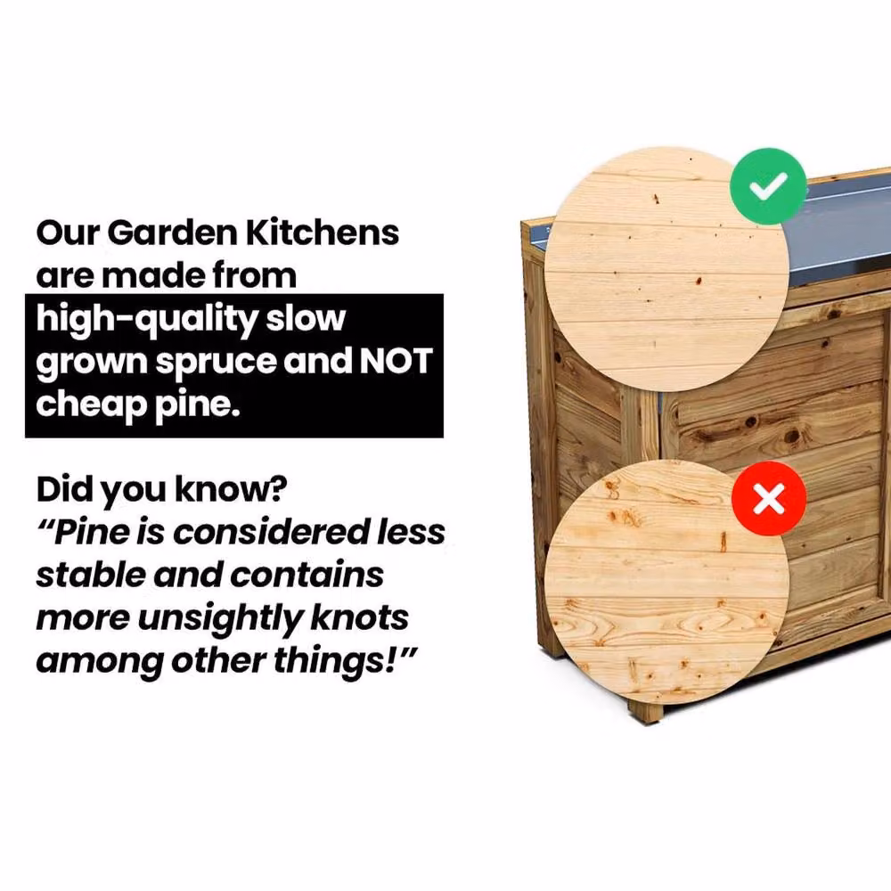 Dunster House L-Shaped Wooden Garden Kitchen Unit with Stainless Steel Top in Brown, W: 200 cm, D: 150 cm – 3