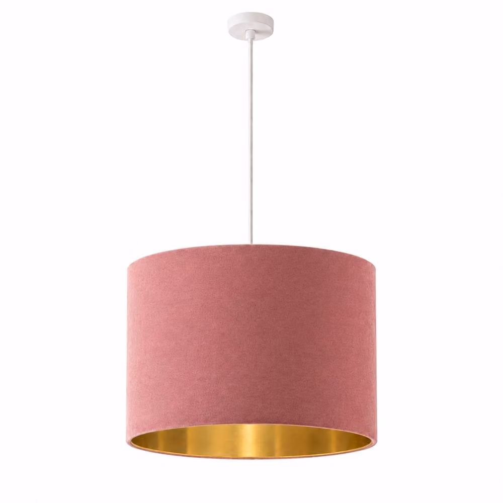 CGC Lighting Nila Round Drum Pendant Lamp Shade in Mauve Velvet and Gold – 2