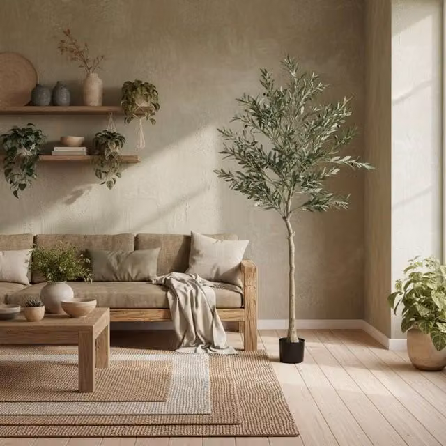 Wyld Haus 180cm Artificial Mediterranean Olive Tree in Green with Silk Leaf Finish – 1