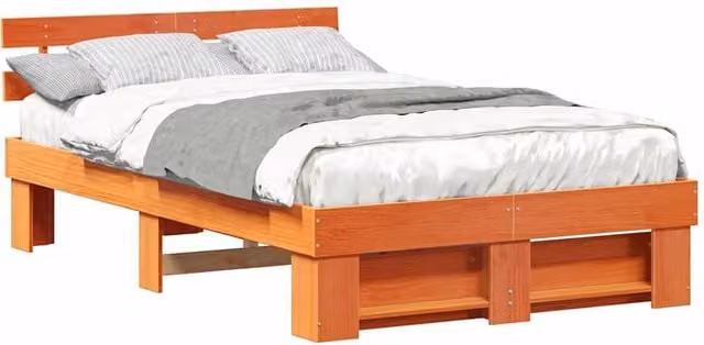 Berkfield Home Traditional Bed with Headboard in Brown Solid Pine Wood, W/D/H: 140 x 190 cm