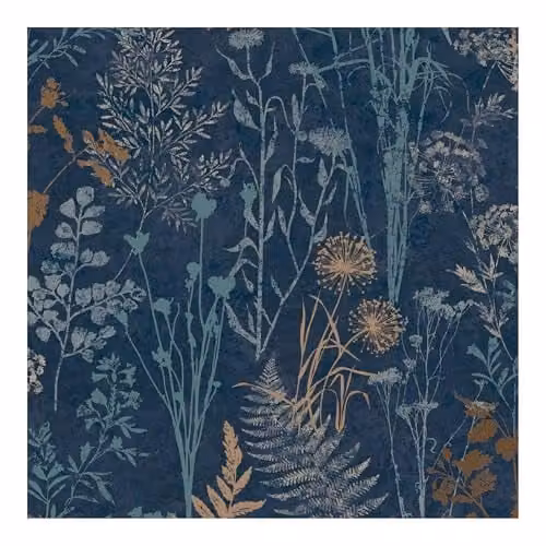 Graham & Brown Superfresco Easy Navy & Copper Metallic Organics Floral Wallpaper in Blue – 1