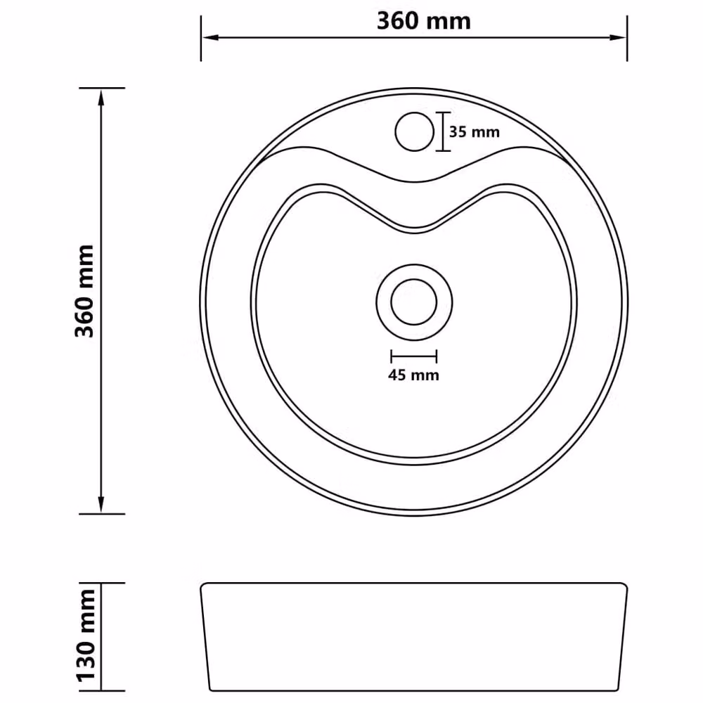 Berkfield Home Luxury Ceramic Round Countertop Wash Basin with Overflow, Matt Light Blue, W: 36 cm, D: 13 cm, H: 13 cm – 3