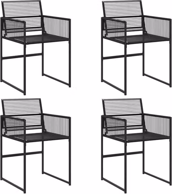 Berkfield Home Set of 4 Modern Black Poly Rattan Garden Chairs with Metal Frame