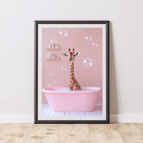 60 Second Makeover Pink Giraffe Animal Print Paper Poster, A3