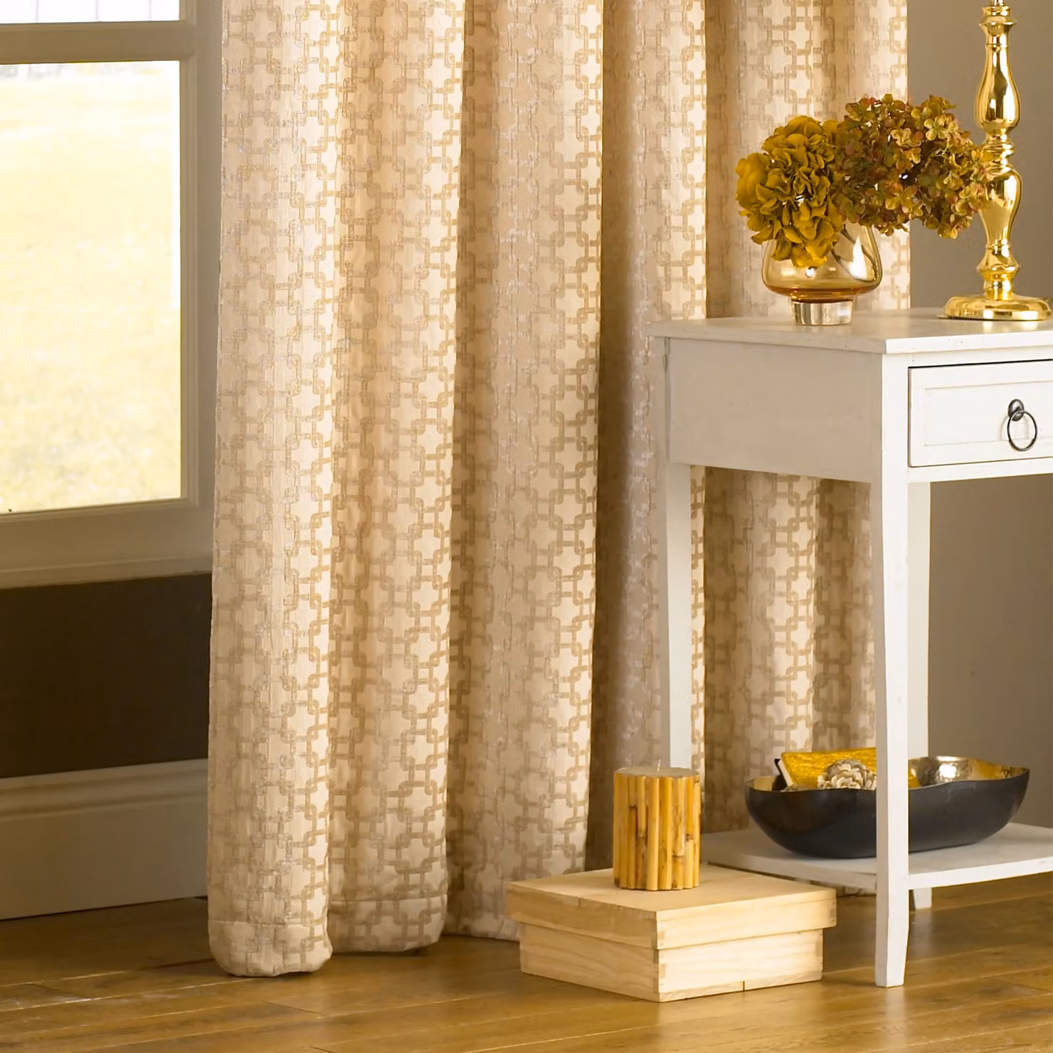 Paoletti Belmont Geometric Jacquard Eyelet Curtains in Beige, Width: 168 cm, Drop: 183 cm – 2