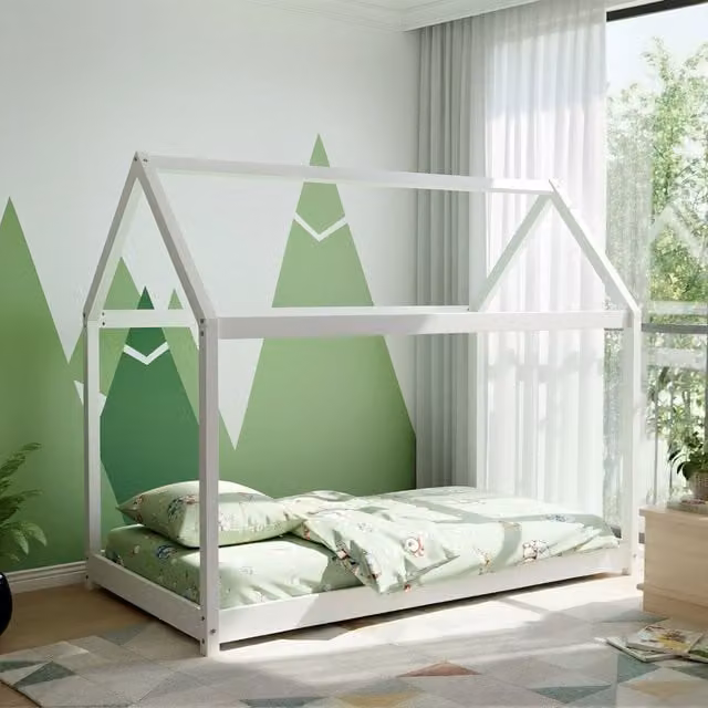 Kidsaw Jinsen Single House Bed Frame, White, 90 x 190 cm