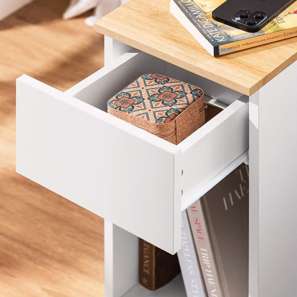 SoBuy Slim Nightstand with Wooden Top and Cable Grommet in White – 4