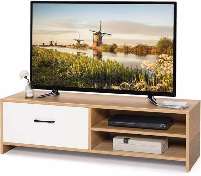 Costway Modern Brown Wood TV Cabinet Media Entertainment Center