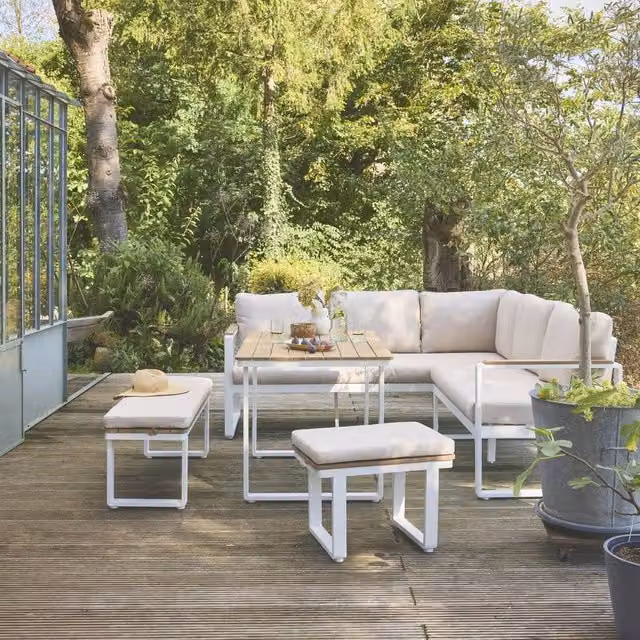 sweeek 8-Seater Garden Lounge Set in White Acacia Wood and Aluminium