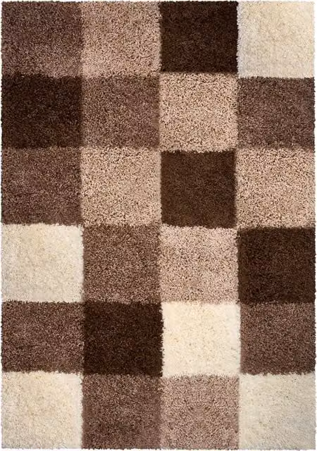 Bravich California Checked Shaggy Rug in Beige and Multicolour, W/D: 230 x 60 cm