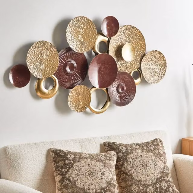 Wyld and Coco Geometric Metal Wall Sculpture in Gold and Brown – 1