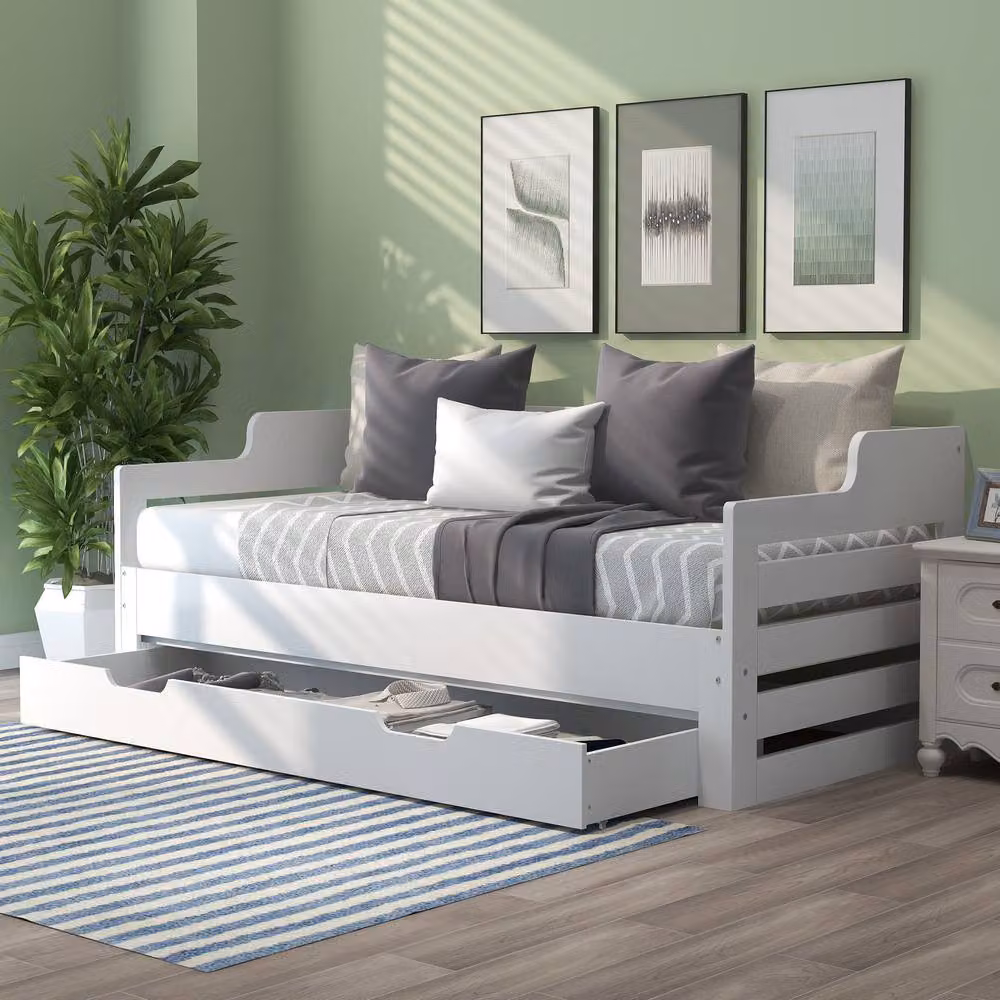 BTM White 3FT Daybed with Storage Drawer and Trundle, W/D/H: 190 x 90 x 66 cm – 3