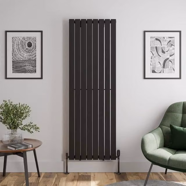 Temprazo Black Steel Vertical Designer Radiator, H 180.0 cm x W 60.5 cm x D 60.5 cm