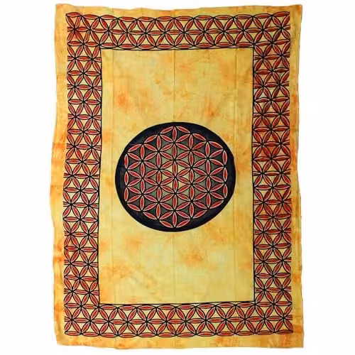 KDMD Single Cotton Bedspread and Flower of Life Wall Hanging Set, Orange Geometric Floral Woven Textile
