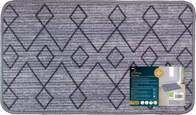 JVL Fiora Diamond Pulse Machine Washable Non-Slip Door Mat, Grey, W: 44 cm, D: 75 cm