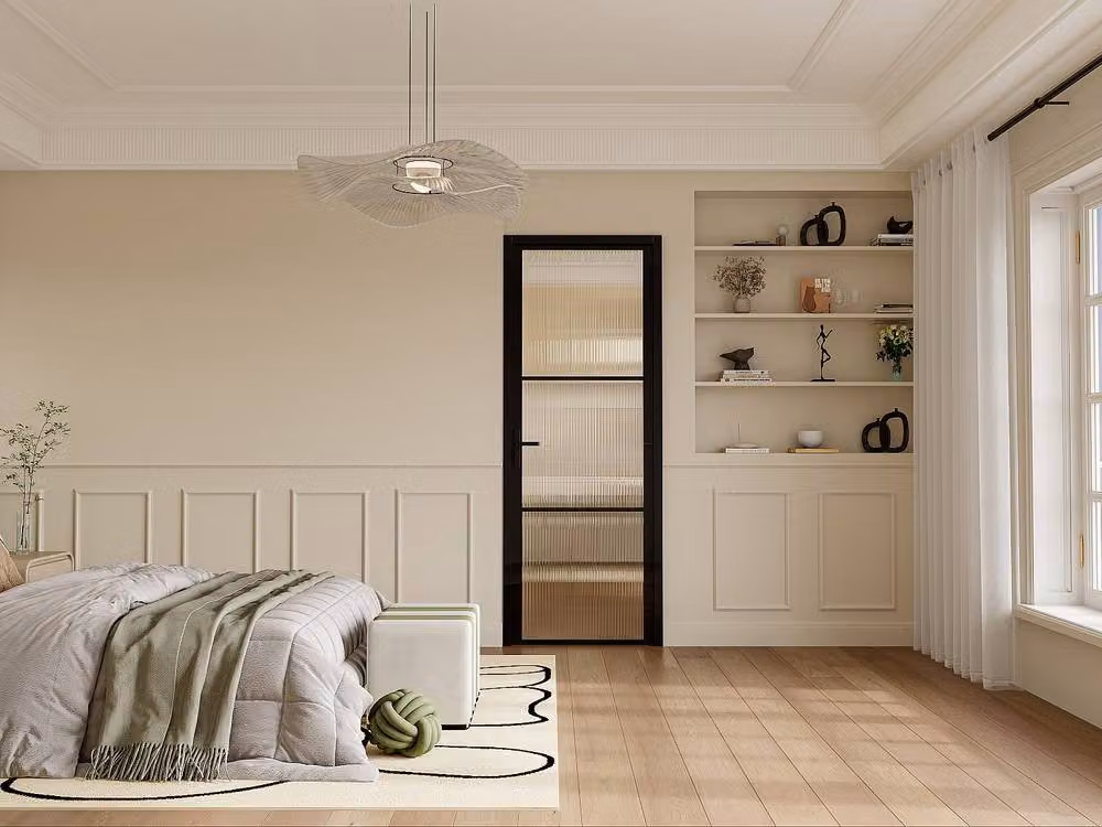 Vente-unique Reversible Modern Swing Door in Black with Aluminium and Textured Glass, H: 204 cm, W: 83 cm – 2