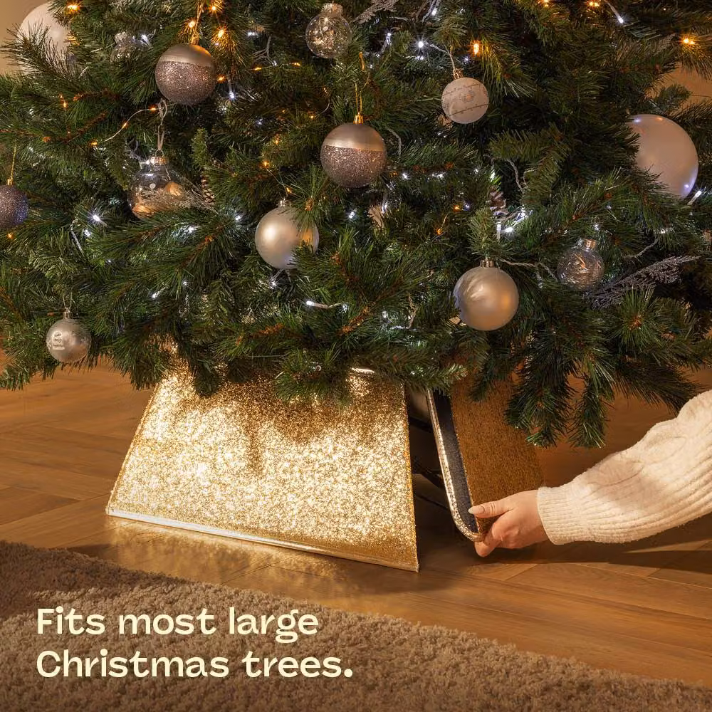 Christmas Village Glitter Square Christmas Tree Skirt in Gold, W/D: 48 x 48 cm – 3