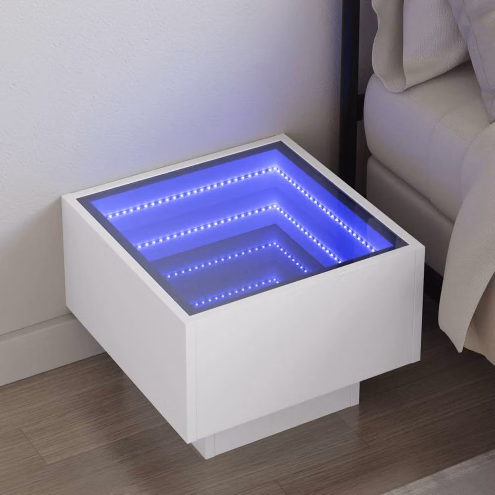 Berkfield Home Decorative Bedside Table with Infinity LED, White, W/D/H: 40 x 40 x 30 cm – 2