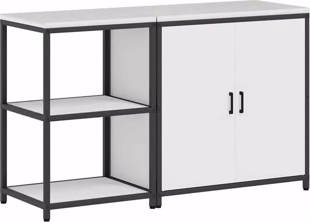 Berkfield Home 2-Piece Metal Storage Unit Set with Hinged Doors and Open Shelves in Matt White