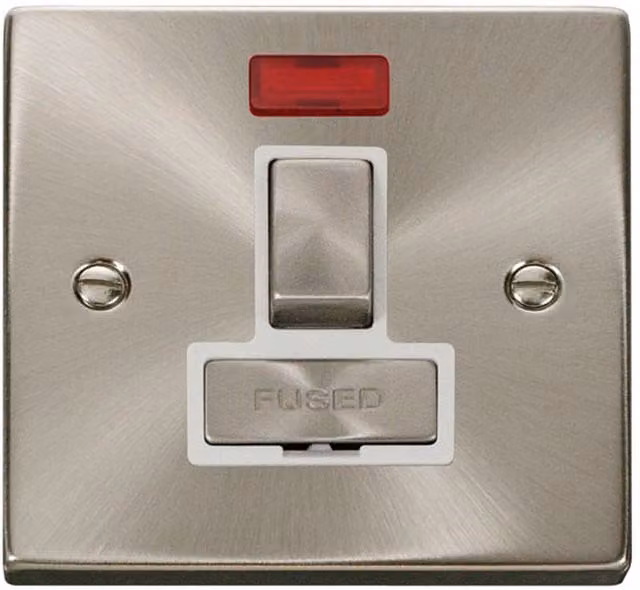 SE HOME Satin Brushed Chrome 13A Fused Ingot Connection Unit Switched with Neon in White and Silver
