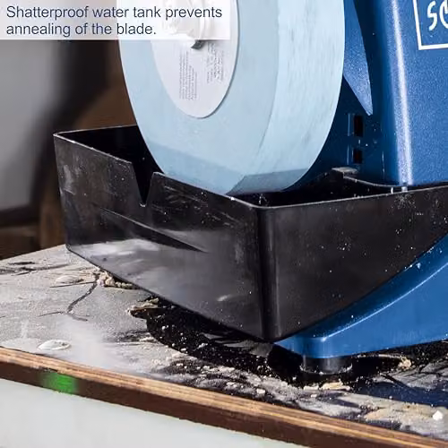 Scheppach Tiger 2000S Wet Bench Grinder, 120W, 200mm Corundum Whetstone and Leather Honing Wheel, Blue, W/D/H: 46.0 x 31.0 x 27.0 cm – 5
