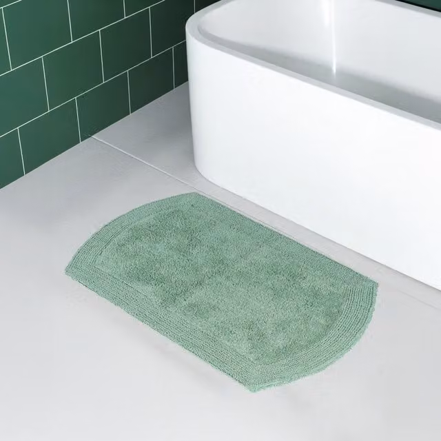 Showerdrape Ultra 100% Cotton Reversible Bath Mat, W/D: 80 x 50 cm, Green/Grey/White