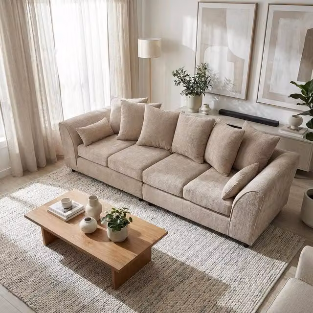 Abakus Direct Jumbo 4 Seater Chenille Sofa in Taupe/Beige