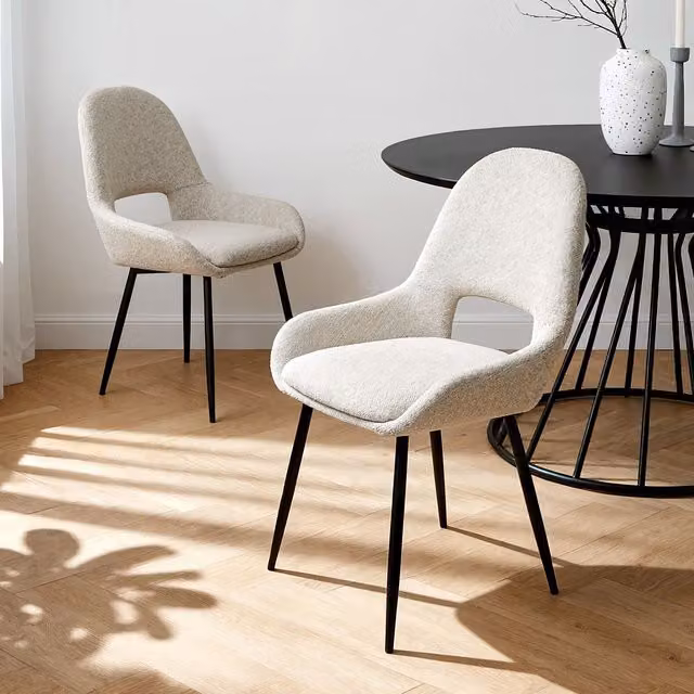 Home Garden Direct Pebble Set of 2 Bouclé Dining Chairs in Light Grey and Beige – 1