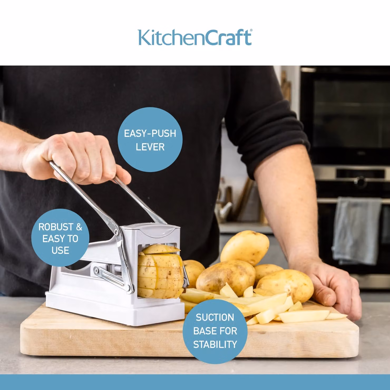 KitchenCraft Potato Chipper with Multiple Blades and Non-Slip Base in White – 7
