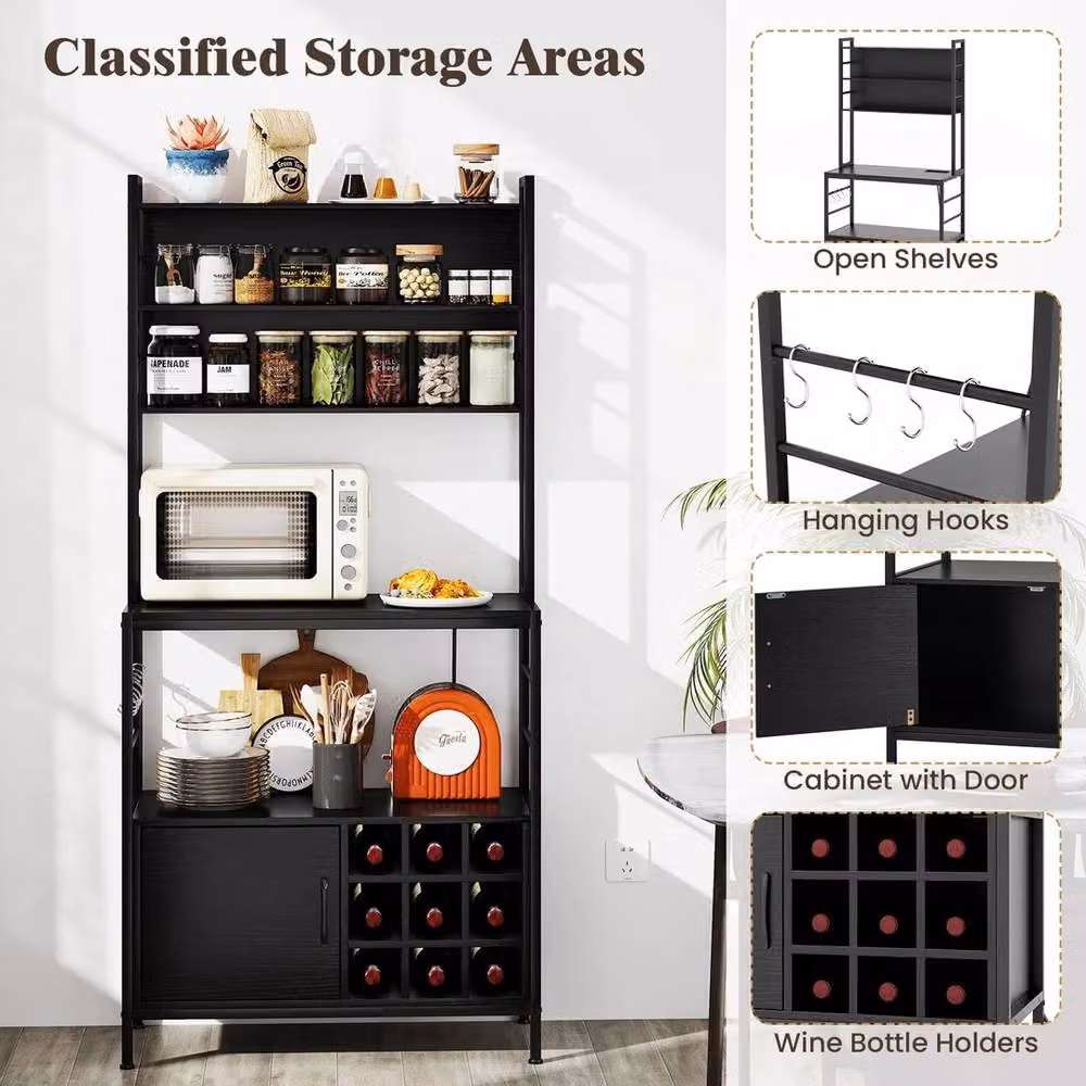 FORGEVIO Bakers Rack with Power Outlet and Microwave Stand in Black – 5