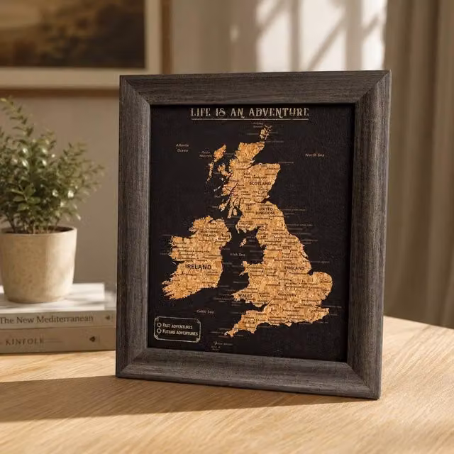 Fragranced Humour UK Cork Map with Push In Pins, Black, W/D/H: 30 x 2 x 25 cm