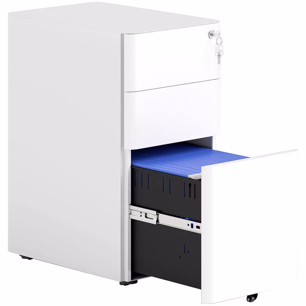 FORGEVIO 3-Drawer Mobile Filing Cabinet with Hanging Bar for A4 in White – 3