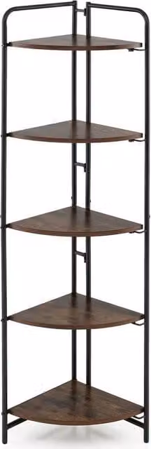 VOGREX 5-Tier Foldable Freestanding Corner Display Shelf in Brown Metal