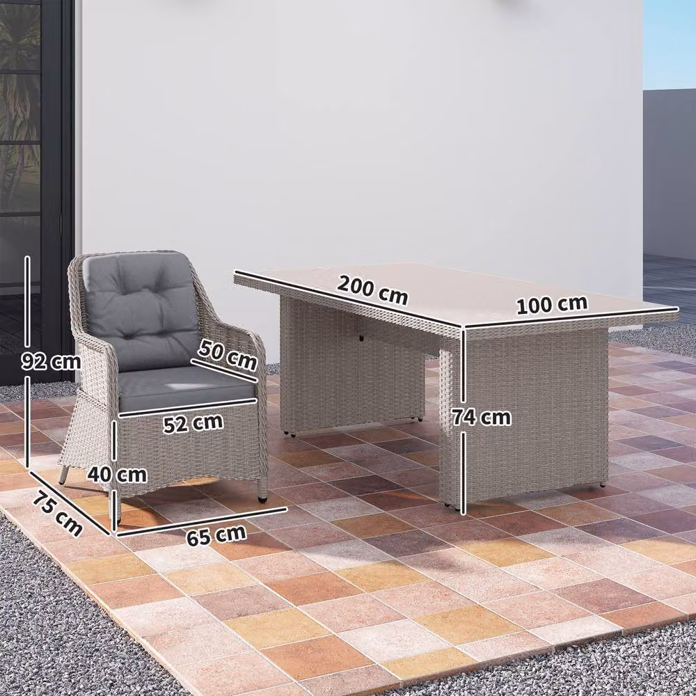 Outsunny 7 Piece Grey PE Rattan Wicker Dining Table Set with Tempered Glass and Powder Coated Aluminium Frame – 4