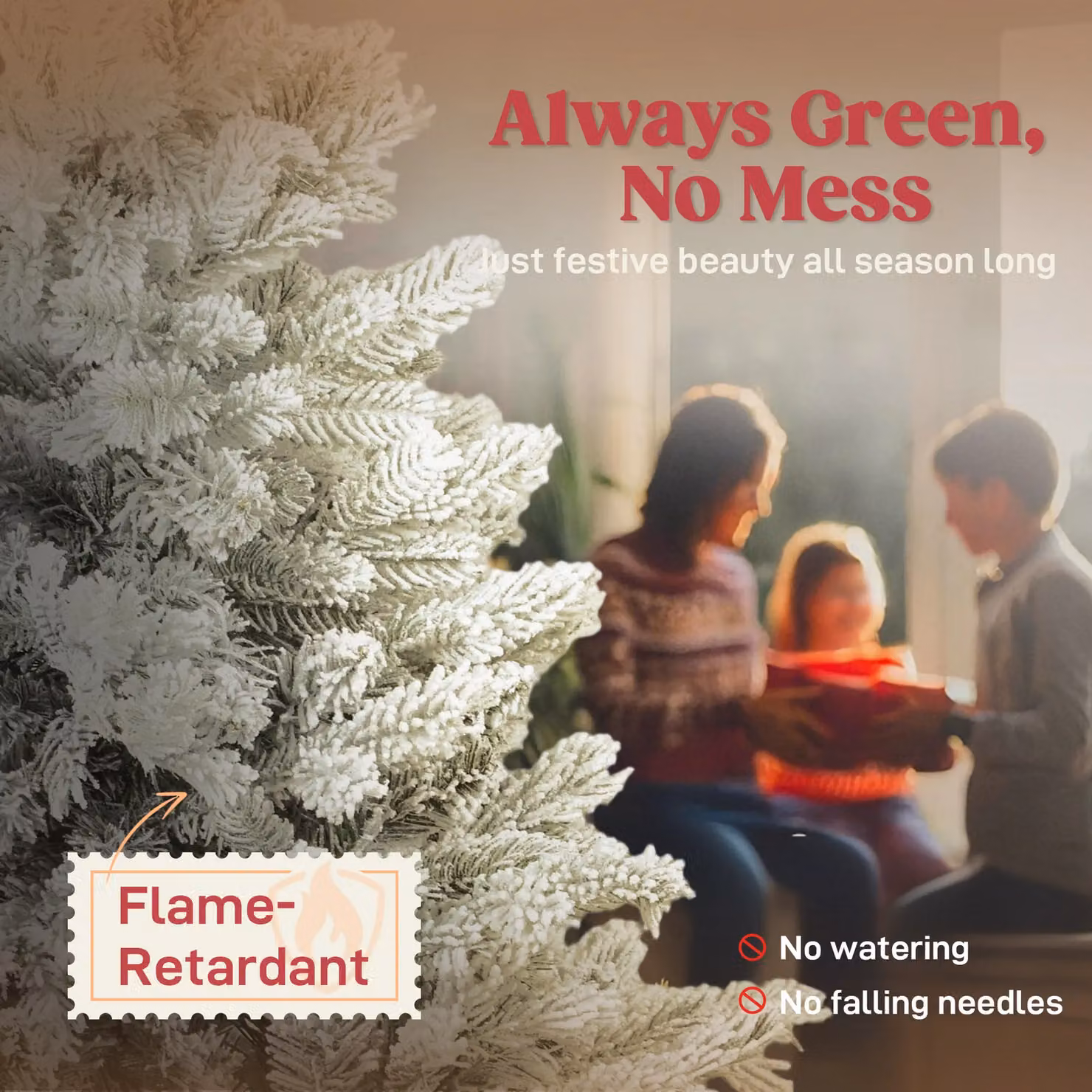 HOMCOM 5ft Artificial Snow-Covered Christmas Tree in Green – 3