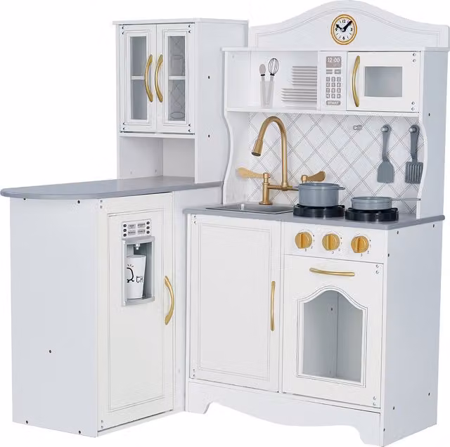 Teamson Kids Little Chef Upper East Retro Play Kitchen with Effects, White and Gold
