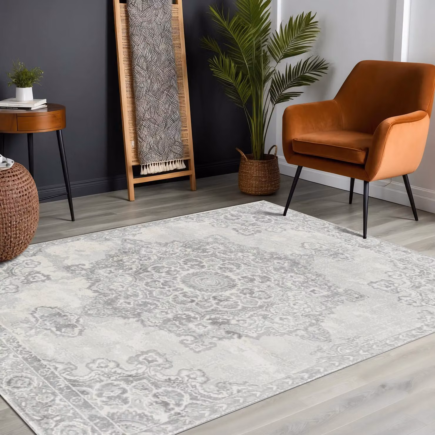 Livabliss Kuta Vintage Boho Rectangular Rug in Grey and Silver, W/D/H: 80 x 150 cm – 4