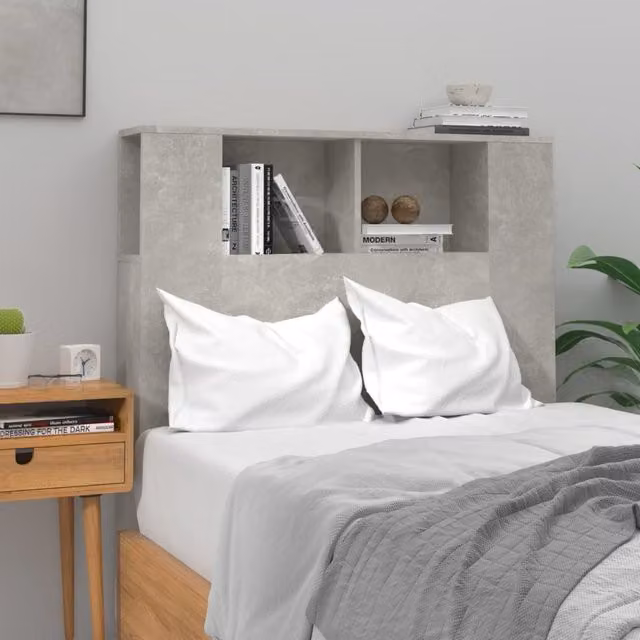 Berkfield Home Modern Headboard Cabinet in Grey, W/D/H: 100 x 18.5 x 104.5 cm