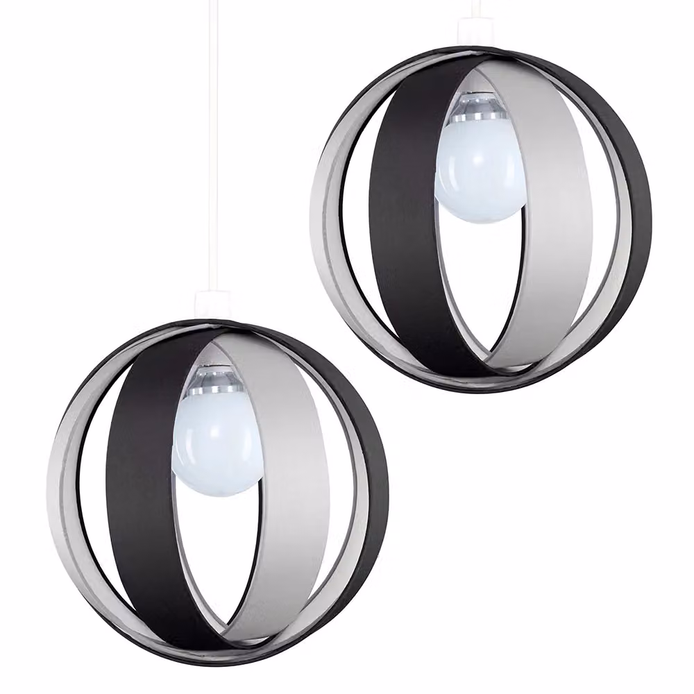 ValueLights Pair of Modern Black and Grey Ceiling Pendant Shades with Reducer Ring – 3
