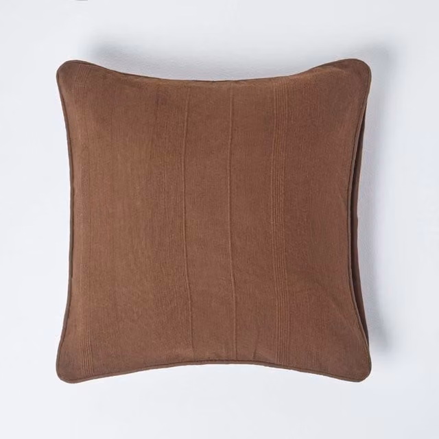 Homescapes Cotton Rajput Ribbed Square Cushion Cover, Brown, W: 60 cm x H: 60 cm