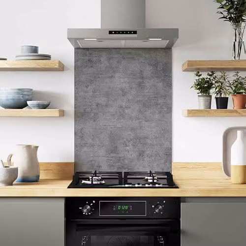 Bushboard Grey Concrete Look Aluminium Kitchen Hob Splashback Panel, W: 60 cm, H: 80 cm