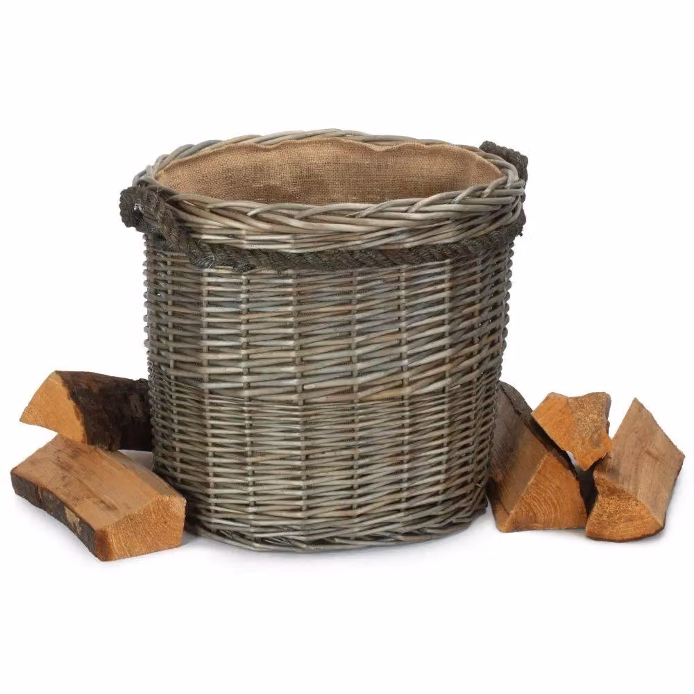 Red Hamper Small Antique Wash Round Storage Log Basket in Light Brown, W: 40.0 cm, D: 40.0 cm, H: 38.0 cm – 2